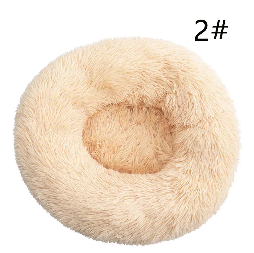V888-ELOSUNG10273-204339-00 Calming Donut Pet Bed -Soft Faux Fur, Anti-Anxiety Fluffy Round Bed for Cats and Small Dogs (Apricot)40cm - Image 1