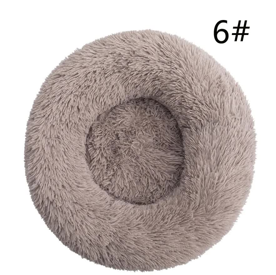 V888-ELOSUNG10275-204337-00 Calming Donut Pet Bed -Soft Faux Fur, Anti-Anxiety Fluffy Round Bed for Cats and Small Dogs (Beige Brown)40cm - Image 1
