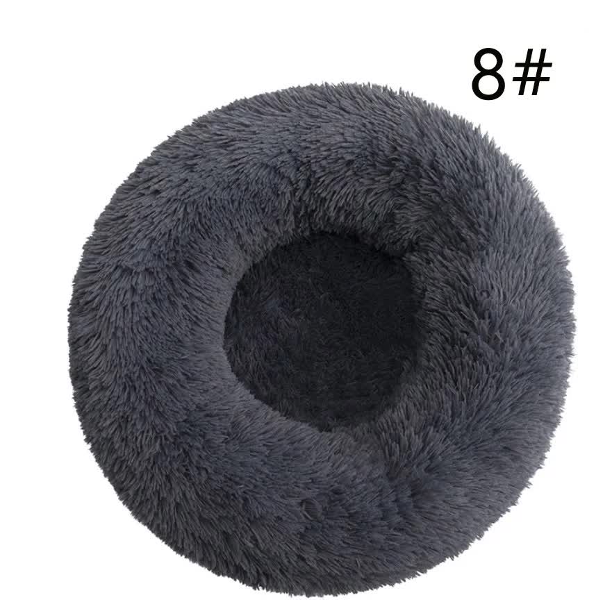 V888-ELOSUNG10280-204332-00 Calming Donut Pet Bed -Soft Faux Fur, Anti-Anxiety Fluffy Round Bed for Cats and Small Dogs (Dark Gray)50cm - Image 1