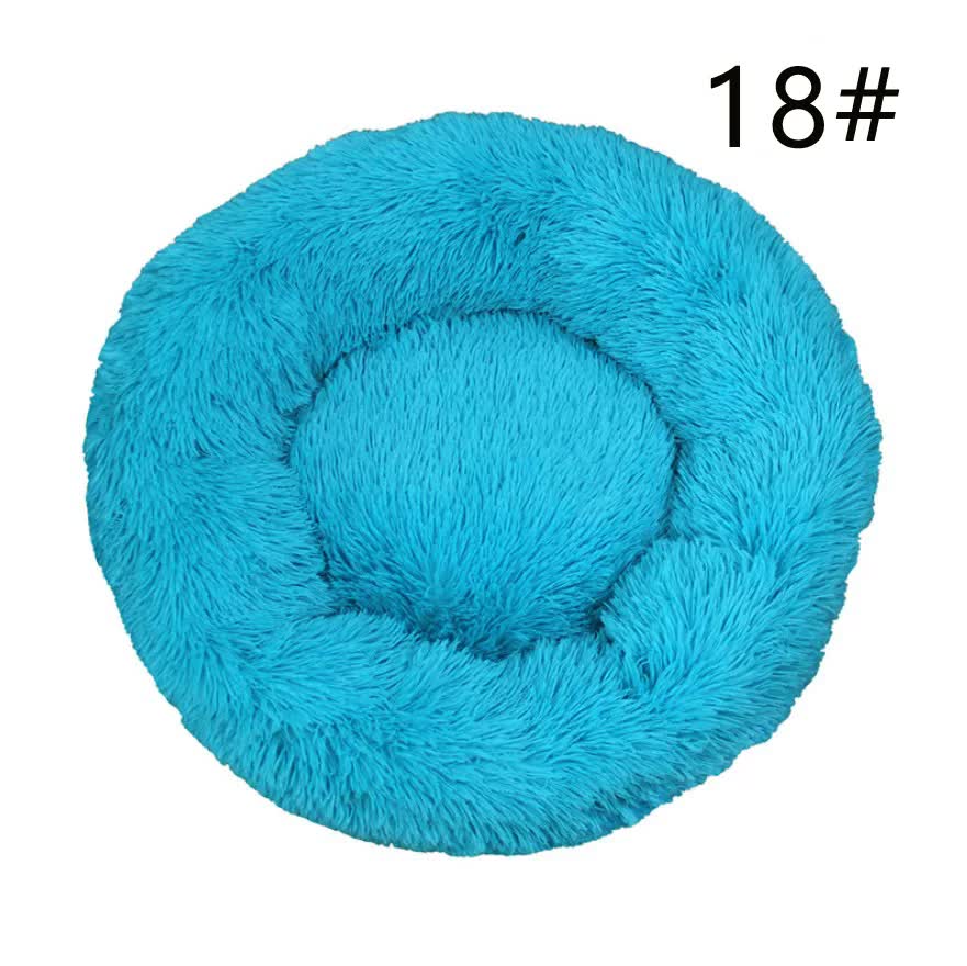 V888-ELOSUNG10289-204323-00 Calming Donut Pet Bed -Soft Faux Fur, Anti-Anxiety Fluffy Round Bed for Cats and Small Dogs (blue)40cm - Image 1