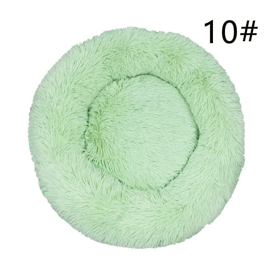 V888-ELOSUNG10291-204294-00 Calming Donut Pet Bed -Soft Faux Fur, Anti-Anxiety Fluffy Round Bed for Cats and Small Dogs (Green)40cm - Image 1