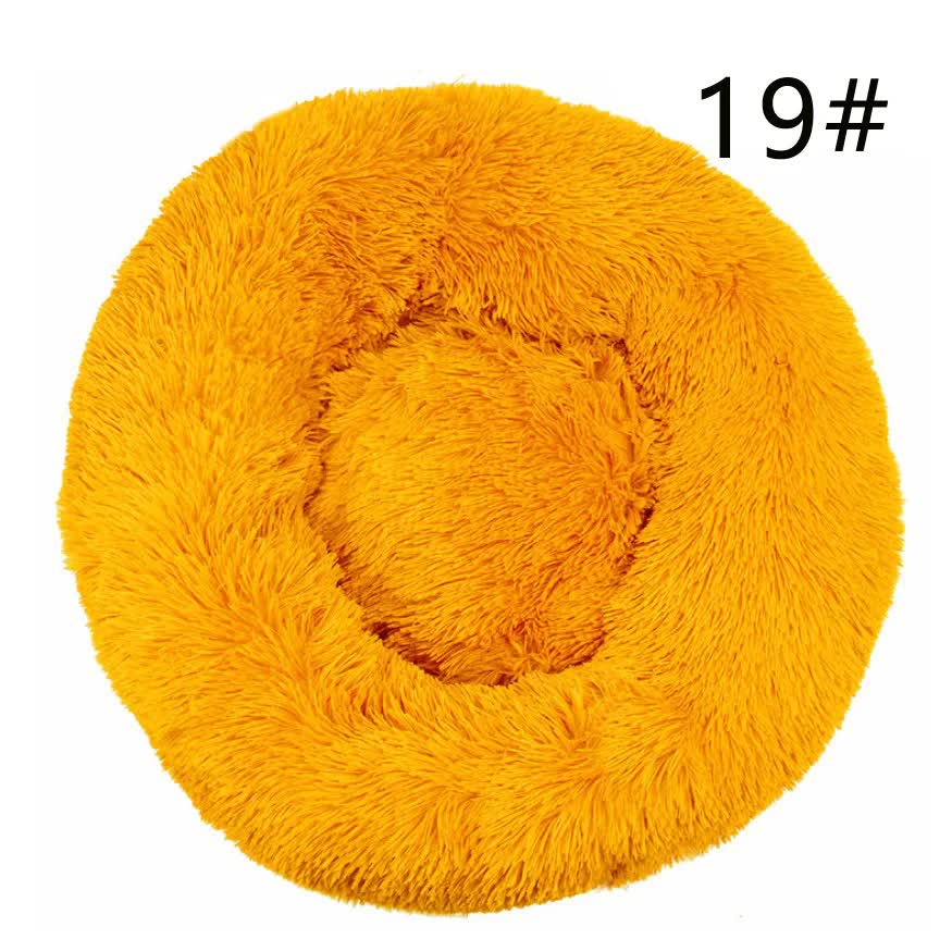 V888-ELOSUNG10300-204321-00 Calming Donut Pet Bed -Soft Faux Fur, Anti-Anxiety Fluffy Round Bed for Cats and Small Dogs (golden yellow)50cm - Image 1