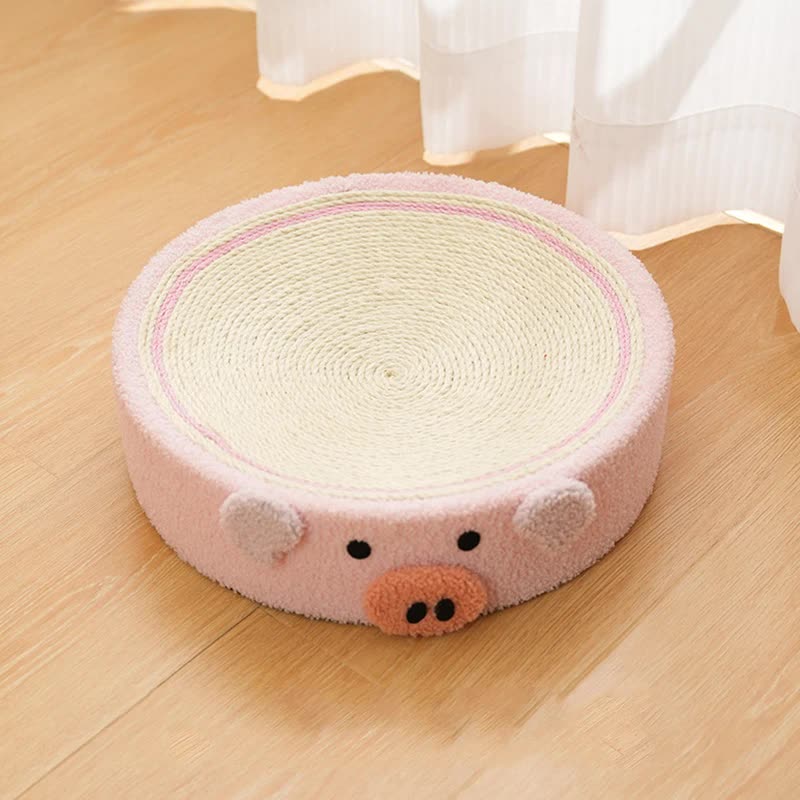 V888-ELOSUNG10420-204656-00 Pink Pig Cat Scratcher Bed - Cute Animal Design Sisal Pad for Scratching & Resting 40*40*10cm - Image 1
