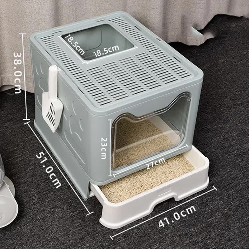 V888-ELOSUNG10444-204653-00 Foldable Cat Litter Box with Pull-Out Tray -Easy Cleaning and Anti-Splash Design Blue 51*41*38cm - Image 1
