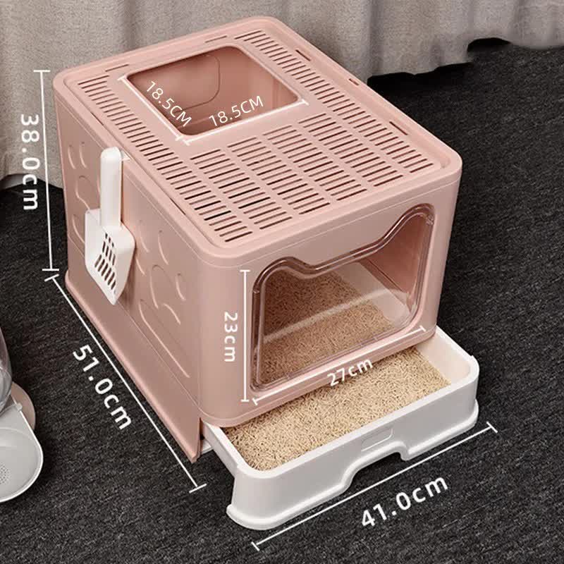 V888-ELOSUNG10450-204651-00 Foldable Cat Litter Box with Pull-Out Tray -Easy Cleaning and Anti-Splash Design Pink 51*41*38cm - Image 1