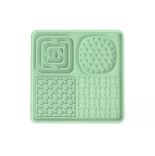 V888-ELOSUNG10454-204527-00 Multi-Functional Slow Feeder Mat for Dogs- Anti-Slip Lick Pad with Multiple Textures Square 2PCS (Pink & Green) - Image 1