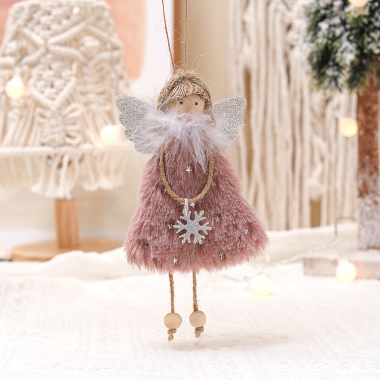 V888-ELOSUNG10545-205560-00 Fluffy Angel Hanging Ornament with Heart and Glitter Wings - Christmas Tree Decoration 16*10 cm Pink(6 pieces) - Image 1
