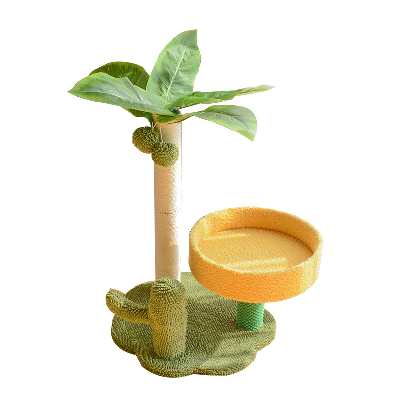 V888-ELOSUNG10672-205730-00 Cat Tree with Faux Leaves, Sisal Scratching Post, Cozy Bed, and Playful Toy - Image 1