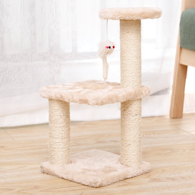 V888-ELOSUNG10676-205722-00 Cat Tree with Two Platforms, Scratching Posts, and Hanging Mouse Toy 40*15*20cm - Image 1