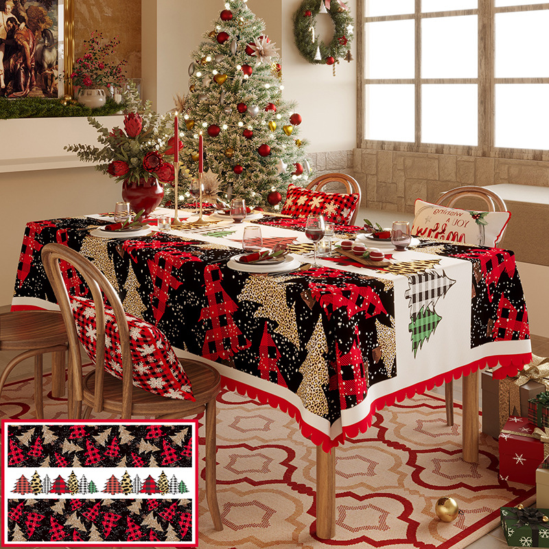 V888-ELOSUNG10766-205596-00 Christmas Tree Pattern Tablecloth - Festive Holiday Dining Table Cover 100*140cm - Image 1