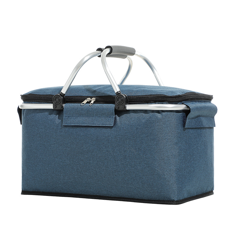 V888-ELOSUNG10789-205942-00 Insulated Picnic Basket with Aluminum Frame - Portable Collapsible Cooler Bag 18L 40*20*23cm(Navy Blue) - Image 1