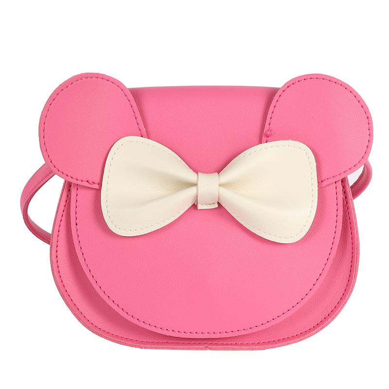 V888-ELOSUNG10872-205873-00 Adorable Bow Bear Crossbody Bag for Kids - Rose Red Small Shoulder Bag 13*13*5cm - Image 1