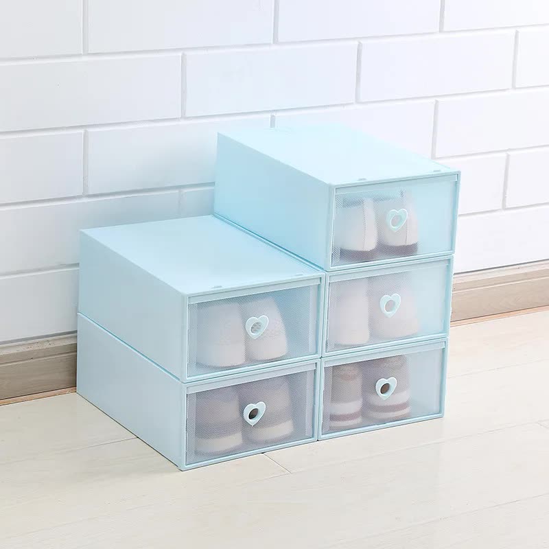 V888-ELOSUNG10915-205964-00 Stackable Transparent Shoe Storage Boxes with Heart-Shaped Handles (Set of 5) 31*20*12cm Blue - Image 1
