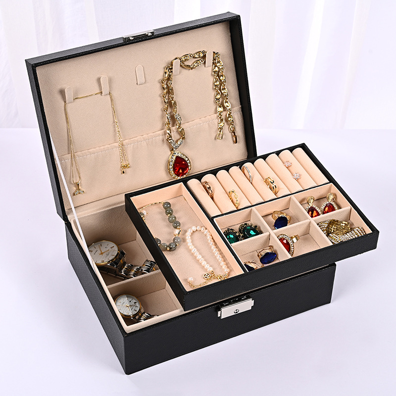 V888-ELOSUNG10917-205965-00 Luxury Jewelry Organizer Box - Elegant Multi-Compartment Storage Case (Black)23*17*8.8cm - Image 1