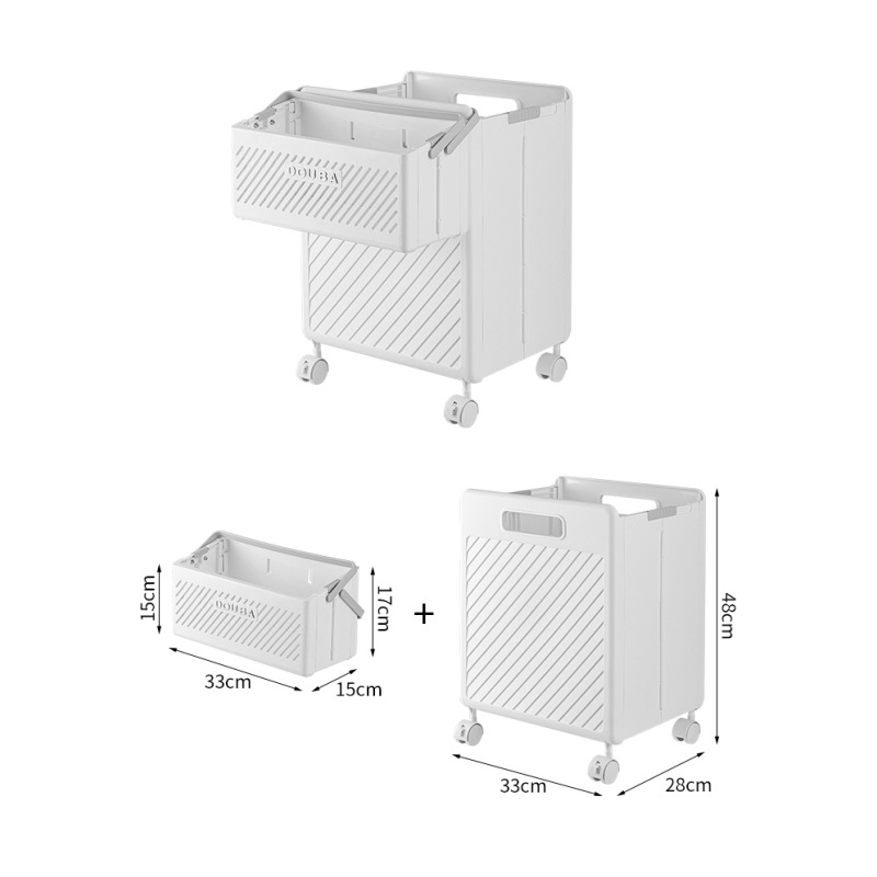 V888-ELOSUNG10922-205970-00 Foldable Laundry Basket with Wheels - Portable Rolling Hamper for Home Use,Storage laundry basket combination 33*28*48cm White - Image 1