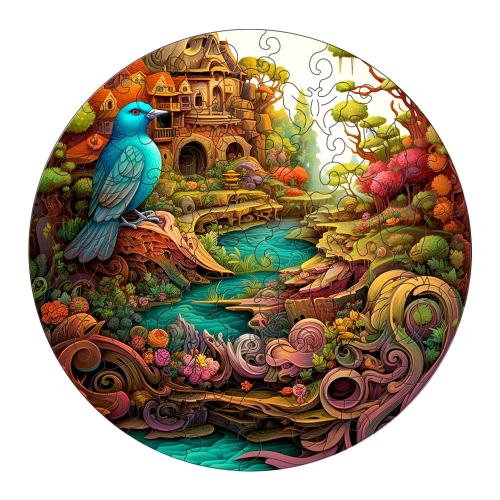 V888-ELOSUNG10978-206028-00 Fantasy Bird Wooden Puzzle - Intricate Nature-Themed Circular Puzzle(M-paper box-H187) - Image 1