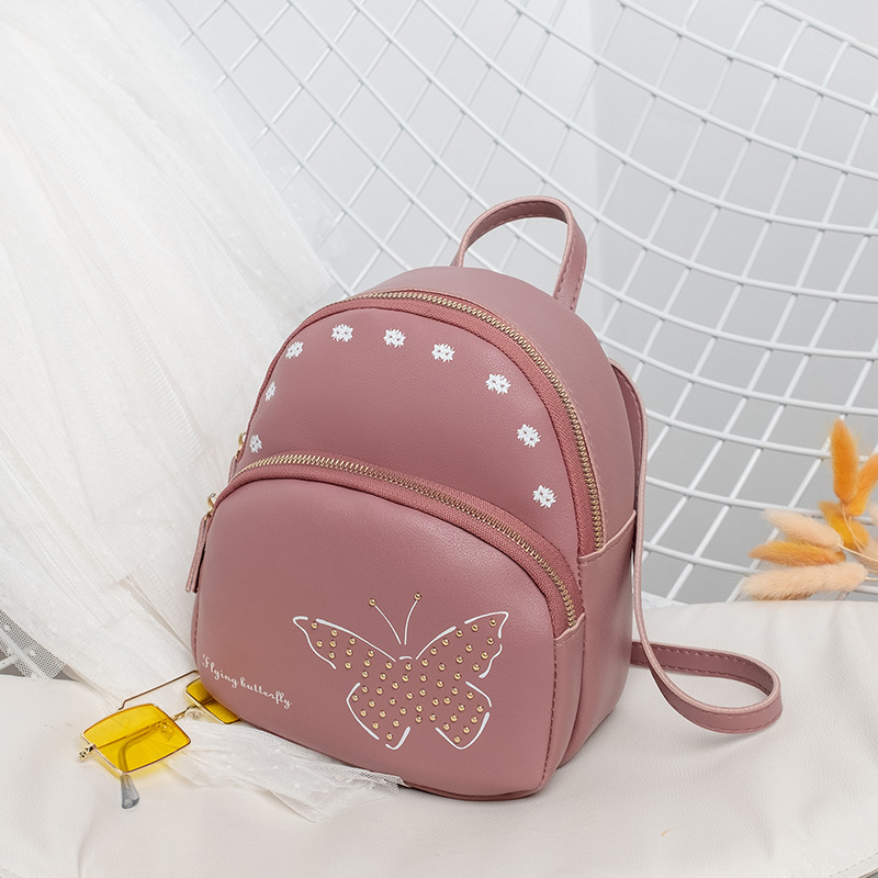 V888-ELOSUNG11017-206408-00 Mini Faux Leather Backpack with Butterfly Design -Purple Cute Backpack for Girls - Image 1