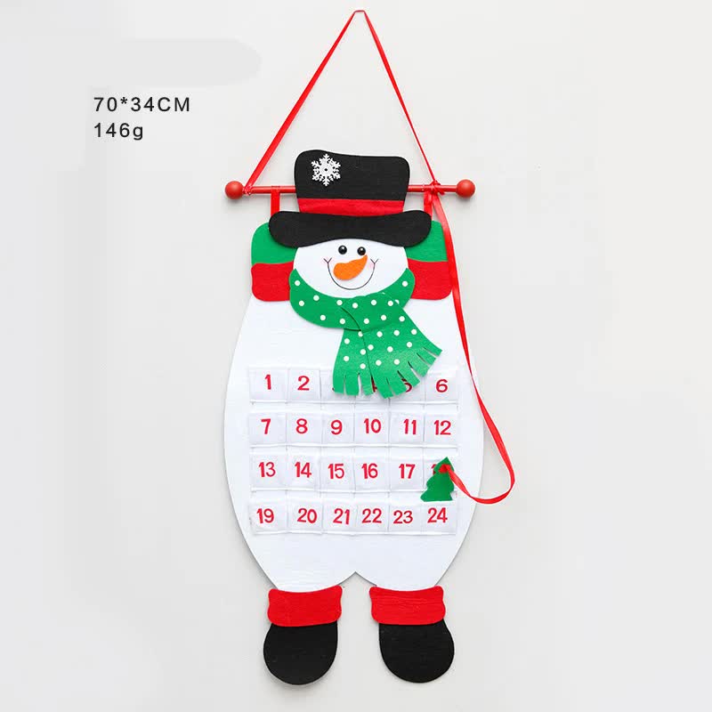 V888-ELOSUNG11073-206377-00 Snowman Advent Calendar - Felt Christmas Countdown with 24 Pockets for Kids, Wall Hanging Decor - Image 1