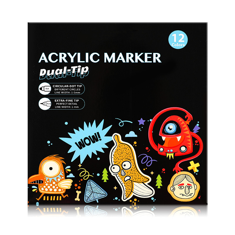 V888-ELOSUNG11119-206924-00 Dual-Tip Acrylic Marker Set - 12 Vibrant Colors for Art and Craft Projects - Image 1