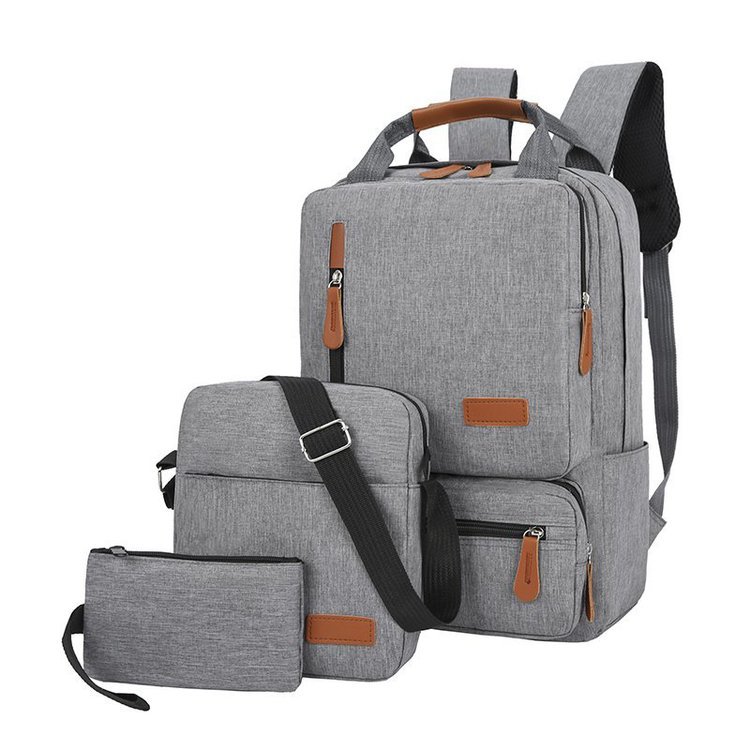 V888-ELOSUNG11201-208629-00 3-Piece Gray Travel Backpack Set - Stylish Multi-Functional Backpack, Shoulder Bag & Pouch for Men & Women - Image 1