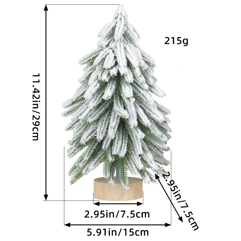 V888-ELOSUNG11234-208651-00 Miniature Snowy Artificial Pine Tree Decoration - 11.42 Inch Tabletop Christmas Tree with Wooden Base - Image 1