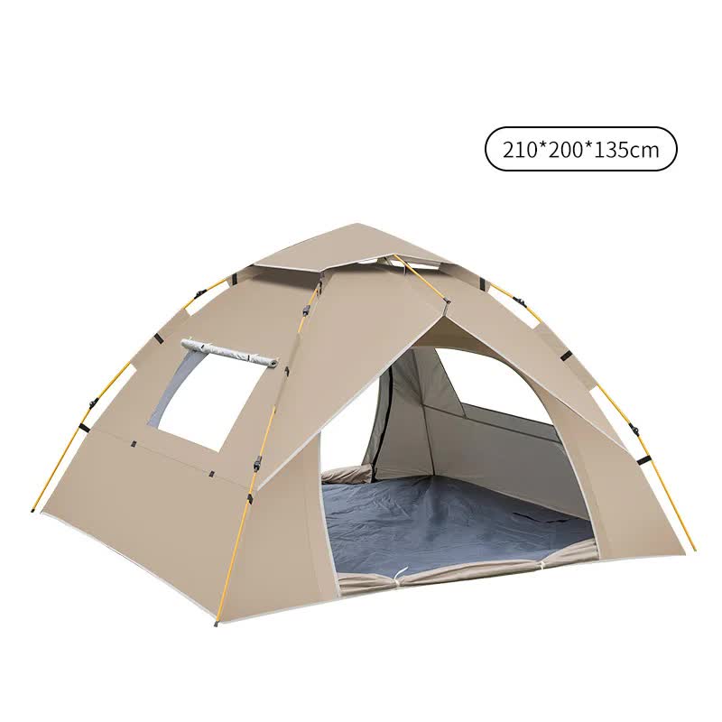 V888-ELOSUNG11291-208900-00 Khaki 3-4 Person Lightweight Camping Tent (210*200*135cm) | UV Protection Silver Coated, Dual Doors & Windows - Image 1