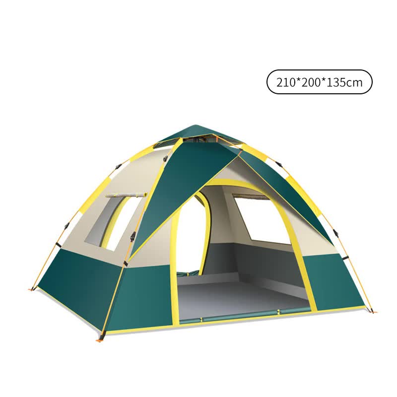 V888-ELOSUNG11292-208901-00 Dark Green 3-4 Person Lightweight Camping Tent (210*200*135cm) | UV Protection Silver Coated, Dual Doors & Windows - Image 1