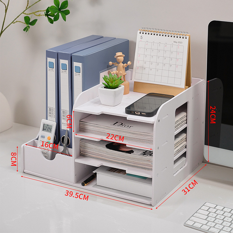 V888-ELOSUNG11323-209244-00 Multi-Functional Desktop Organizer with Document and Stationery Storage - Compact Desk Shelf, 39.5x31x24cm - Image 1