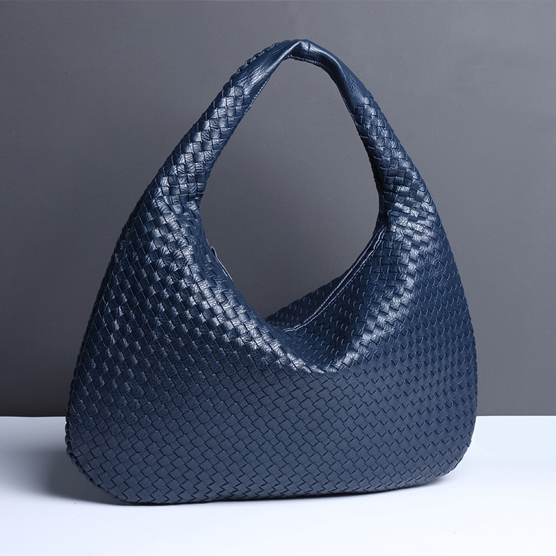 V888-ELOSUNG11520-209441-00 Dark Blue Elegant Woven PU Leather Hobo Bag - Stylish Large-Capacity Shoulder Handbag for Women - Image 1