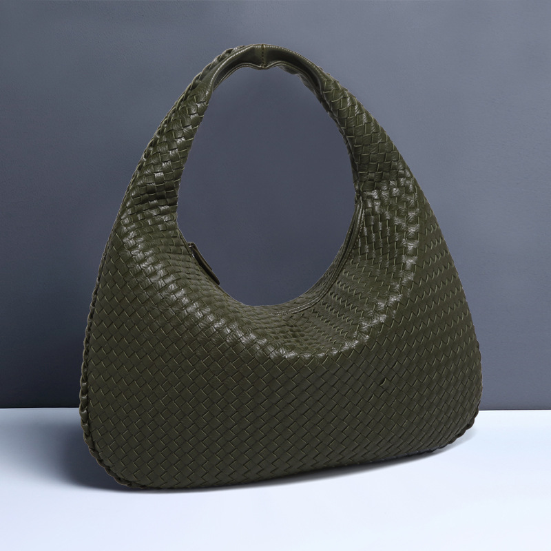 V888-ELOSUNG11521-209442-00 Army Green Elegant Woven PU Leather Hobo Bag - Stylish Large-Capacity Shoulder Handbag for Women - Image 1