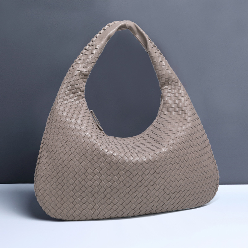 V888-ELOSUNG11522-209443-00 Light Gray Elegant Woven PU Leather Hobo Bag - Stylish Large-Capacity Shoulder Handbag for Women - Image 1