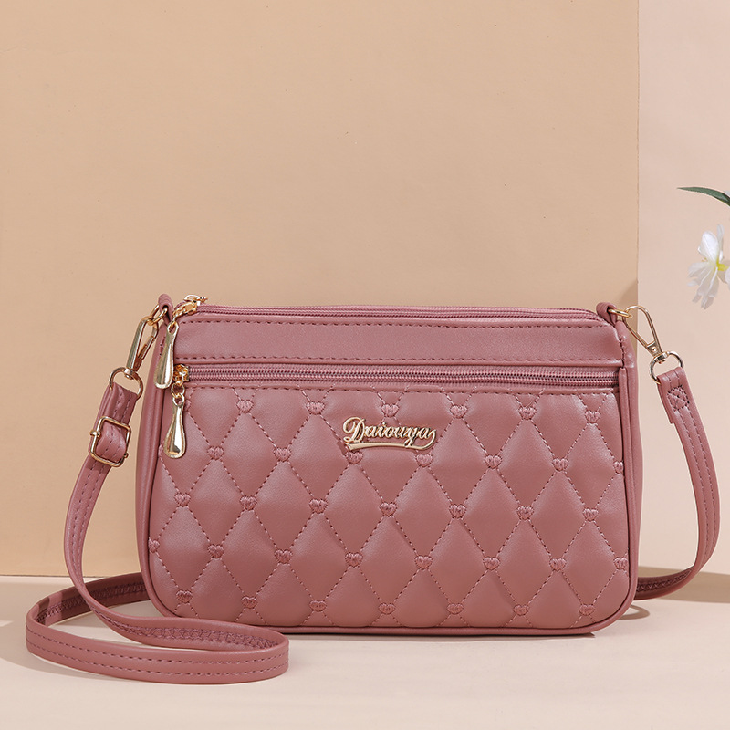 V888-ELOSUNG11549-209486-00 Pink PU Leather Quilted Crossbody Bag for Women - Compact Multi-Compartment Shoulder Purse - Image 1