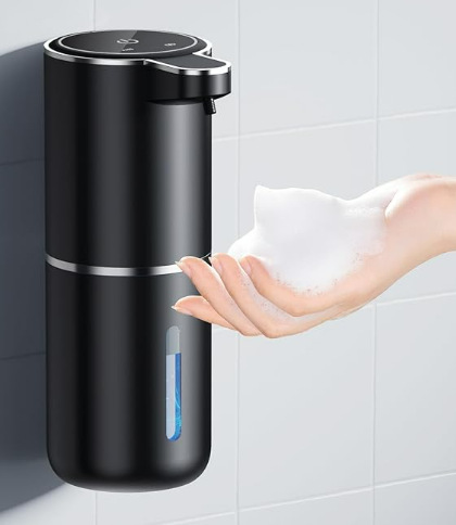 V888-ELOSUNG11695-209763-00 Black Automatic Foaming Soap Dispenser with Rechargeable Battery, Touch Control, and 380ml Capacity - IPX5 Waterproof - Image 1