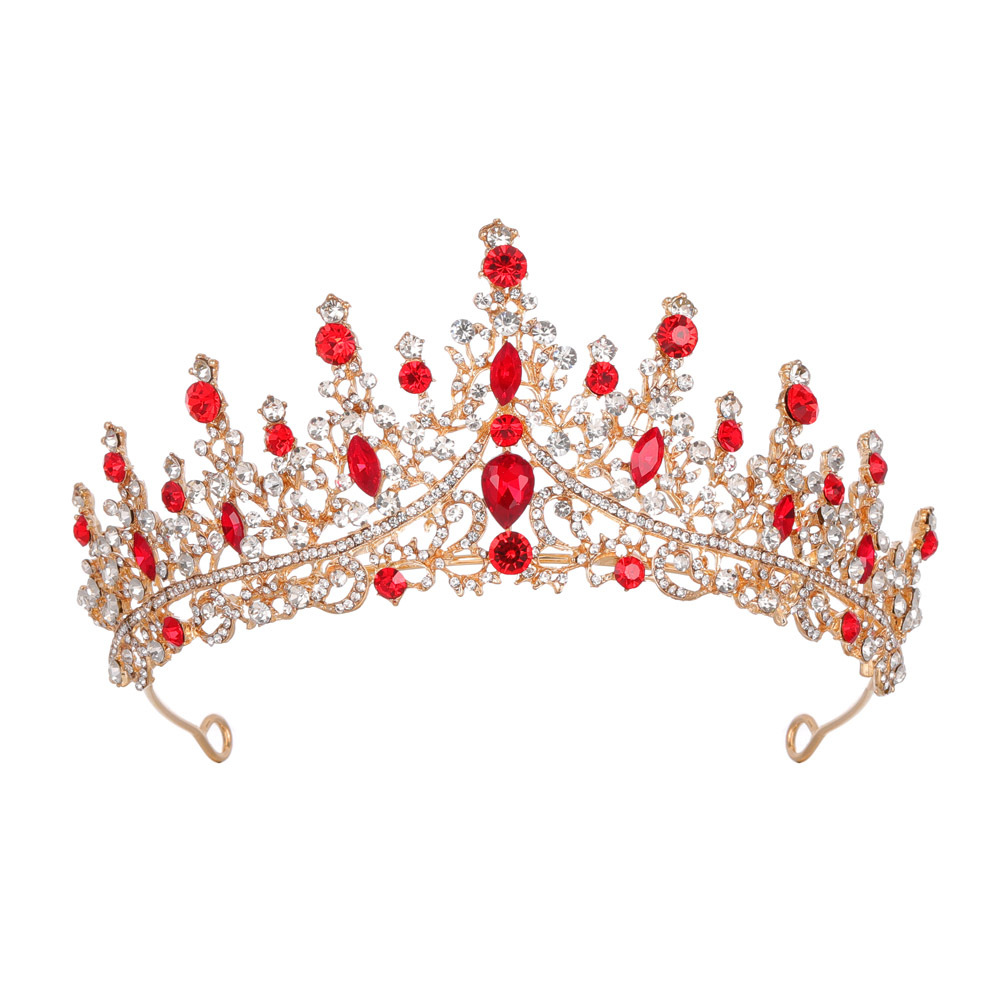 V888-ELOSUNG11709-209777-00 Luxury Full Rhinestone Bridal Tiara - Elegant Alloy Crown Hairband with 3A Grade Crystals Red - Image 1