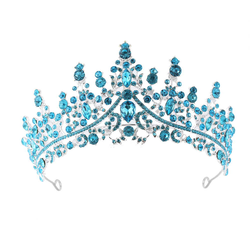 V888-ELOSUNG11714-209782-00 Luxury Full Rhinestone Bridal Tiara - Elegant Alloy Crown Hairband with 3A Grade Crystals Lake Blue - Image 1