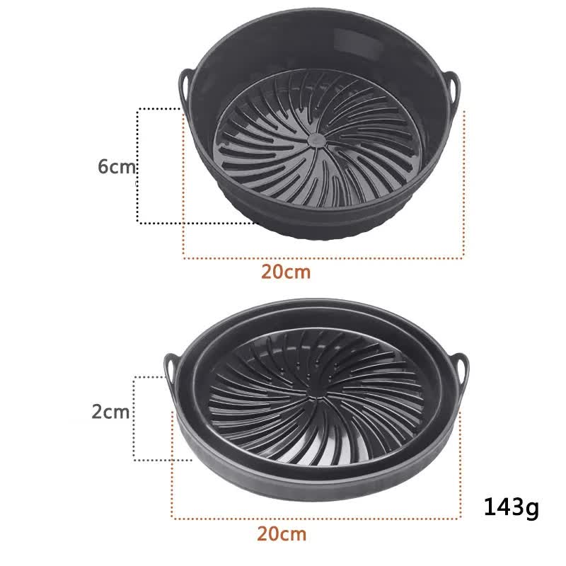 V888-ELOSUNG11726-209815-00 3D Round Air Fryer Silicone Liners - Food-Grade, Non-Stick, Reusable Basket Mats for Air Fryers, Ovens, and Microwaves (4 PCS Black) - Image 1