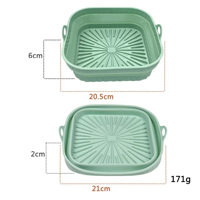 V888-ELOSUNG11734-209823-00 3D Square Air Fryer Silicone Liners - Food-Grade, Non-Stick, Reusable Basket Mats for Air Fryers, Ovens, and Microwaves (4 PCS Green) - Image 1