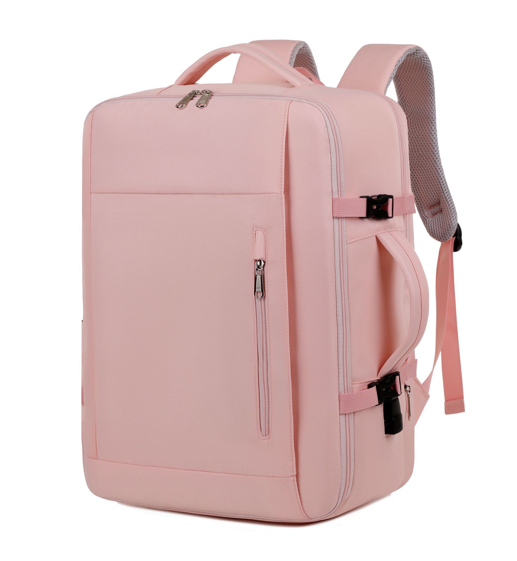 V888-ELOSUNG11752-209873-00 Pink Expandable Backpack with USB Port - Multi-Functional Outdoor, Commuter & Laptop Bag - Image 1