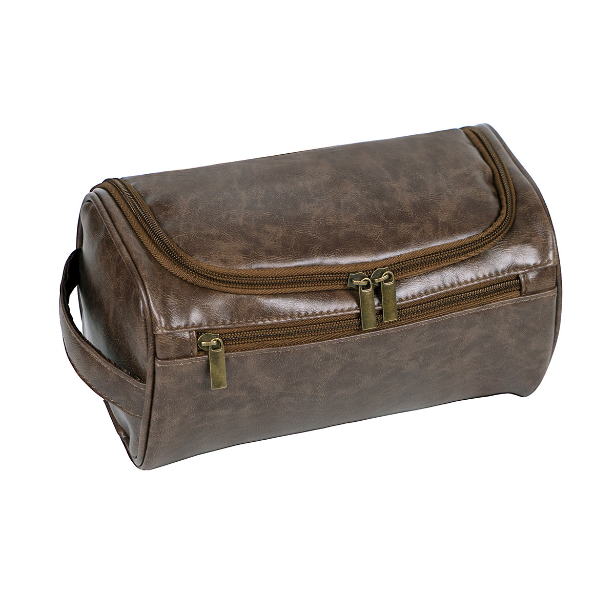 V888-ELOSUNG11756-209877-00 Coffee Large Capacity PU Leather Travel Toiletry Bag - Portable Waterproof Makeup Organizer for Business & Vacation - Image 1