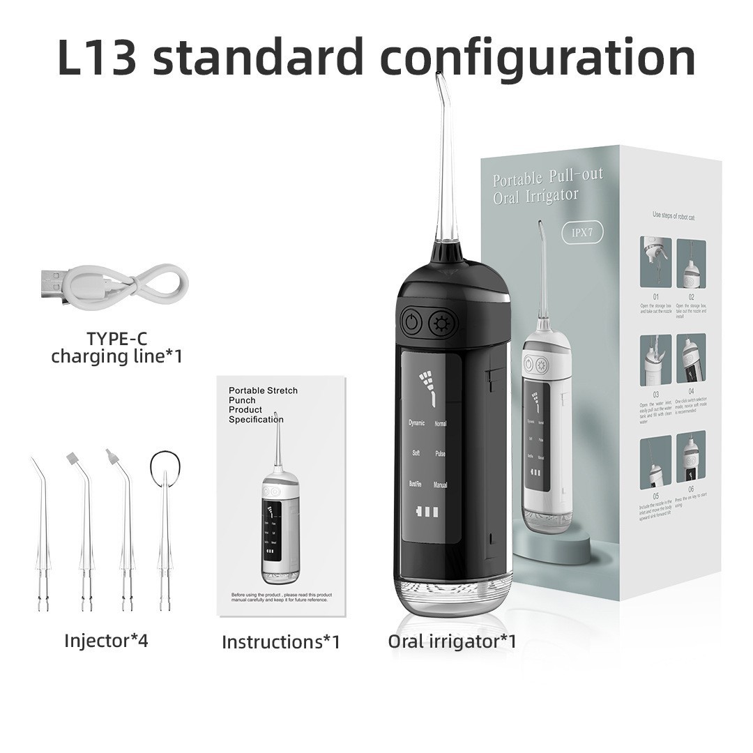 V888-ELOSUNG11764-209862-00 L13 Black Portable Electric Water Flosser - Handheld Teeth Cleaner, USB Rechargeable, Deep Oral Irrigator - Image 1