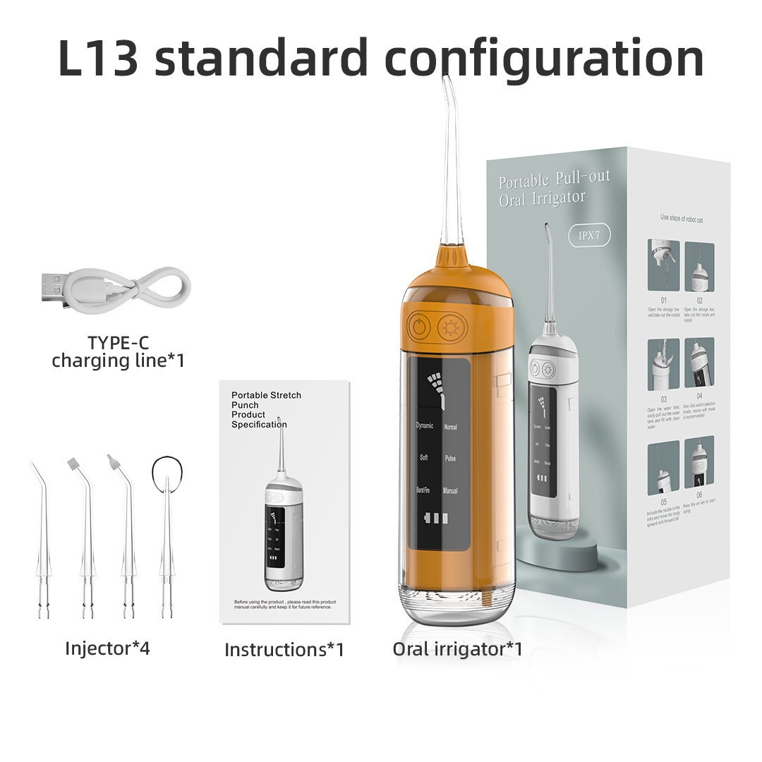 V888-ELOSUNG11765-209863-00 L13 Orange Portable Electric Water Flosser - Handheld Teeth Cleaner, USB Rechargeable, Deep Oral Irrigator - Image 1