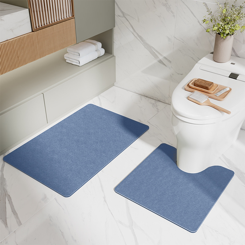 V888-ELOSUNG11788-209901-00 Blue Bathroom Floor Mat Set - U-Shaped Toilet Mat 50*50cm & Rectangular 50x80cm Mat for Bathroom - Image 1