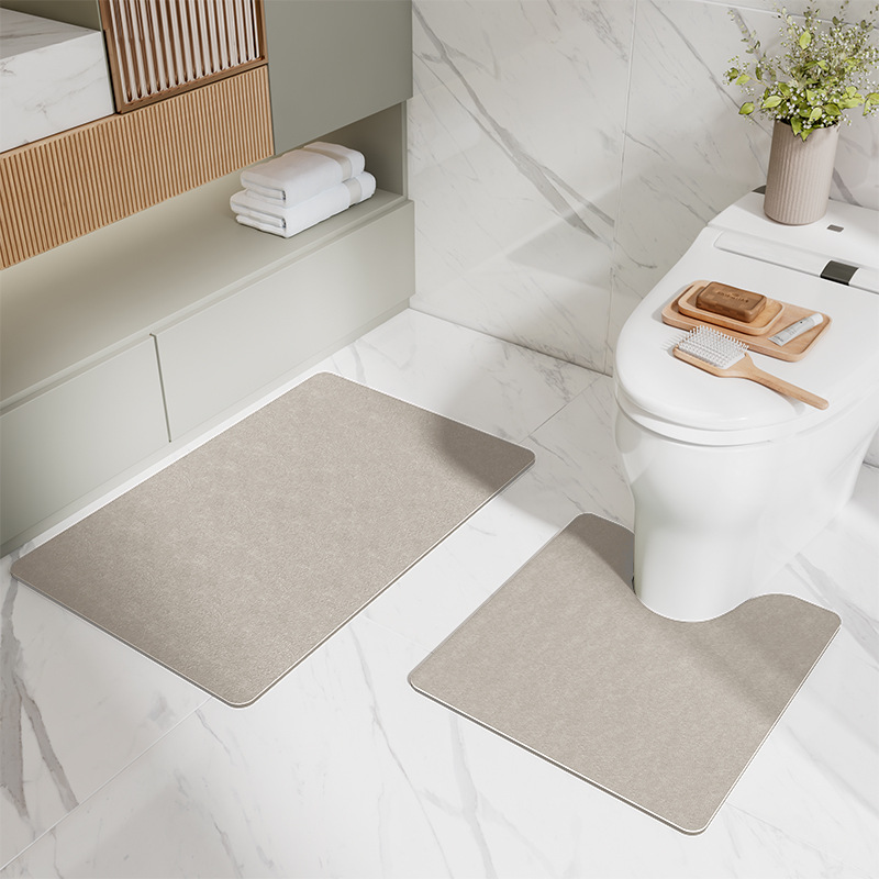 V888-ELOSUNG11793-209906-00 Coffee Bathroom Floor Mat Set - U-Shaped Toilet Mat 50*50cm & Rectangular 60x90cm Mat for Bathroom - Image 1