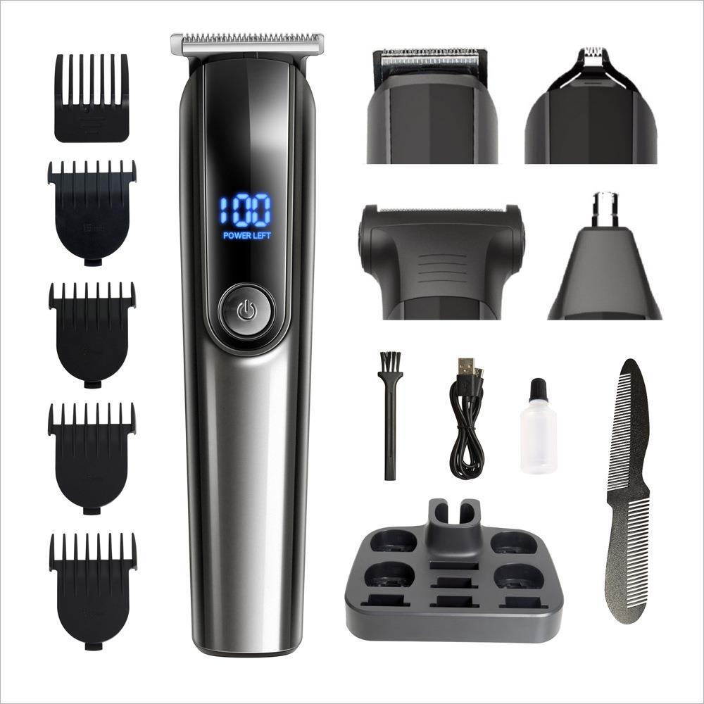 V888-ELOSUNG11821-210068-00 Gray Multifunctional Rechargeable Hair Clipper Set - Waterproof Electric Hair Trimmer - Image 1