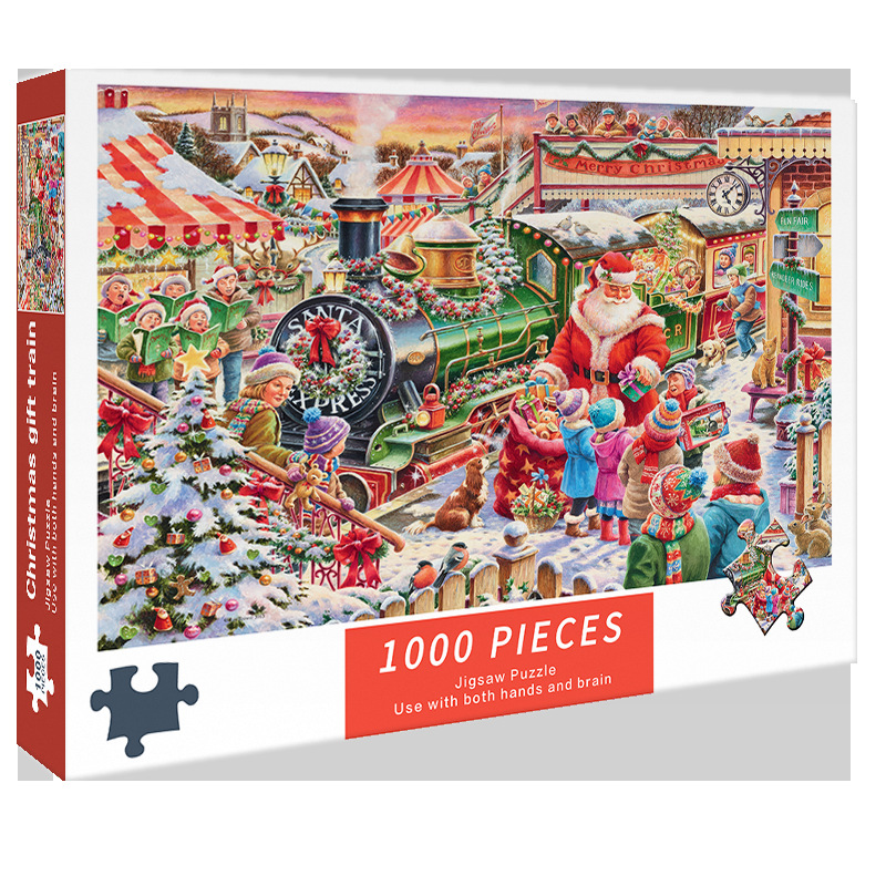 V888-ELOSUNG11858-210113-00 (2 PCS) 1000-Piece Christmas train Jigsaw Puzzle - High Difficulty Stress-Relief Toy - Image 1