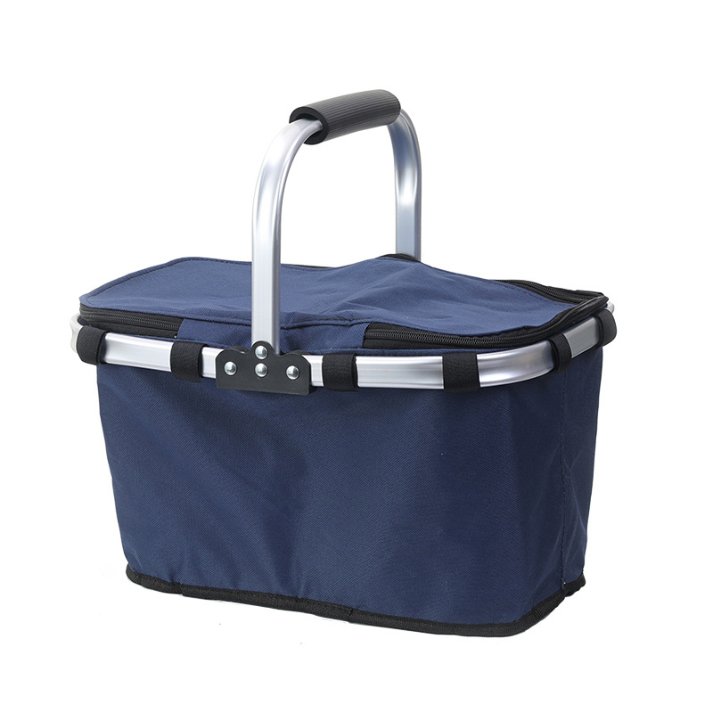 V888-ELOSUNG11928-210717-00 Dark Blue Portable Picnic Basket - Foldable Insulated Outdoor Shopping Basket, Meal Delivery & Takeout Carrier - Image 1