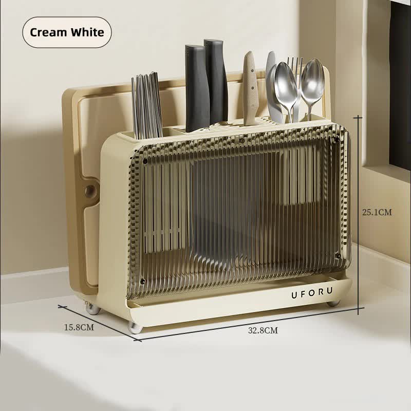 V888-ELOSUNG11994-211002-00 Cream White Multifunctional Kitchen Knife Holder - Integrated Storage Rack for Knives, Chopsticks, and Cutting Boards - Image 1