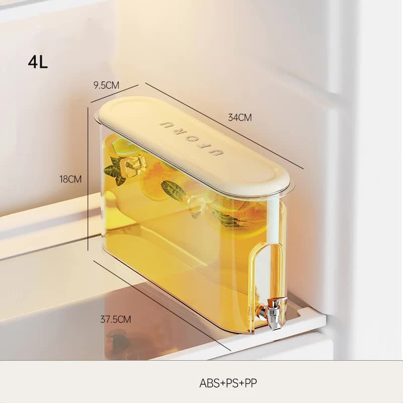 V888-ELOSUNG11996-211009-00 Cream White Refrigerator Cold Water Jug with Tap - 4L Large Capacity Sealed Beverage Dispenser for Juice and Water - Image 1