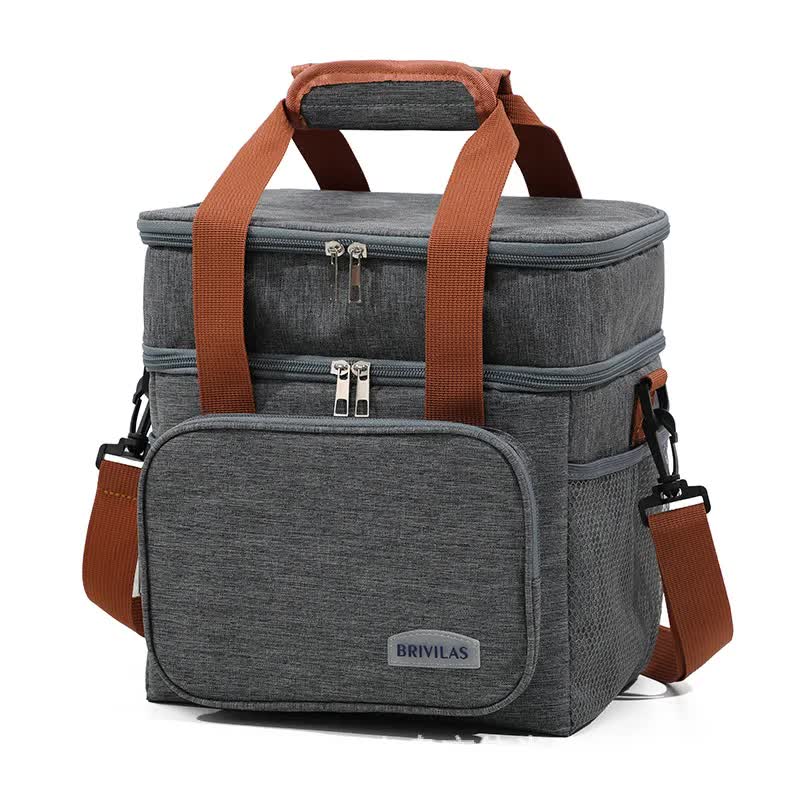 V888-ELOSUNG12188-210703-00 Grey Large Capacity Lunch Bag - Dual-Layer Insulated Cooler Bag for Outdoor, Picnic, and Work Use - Image 1