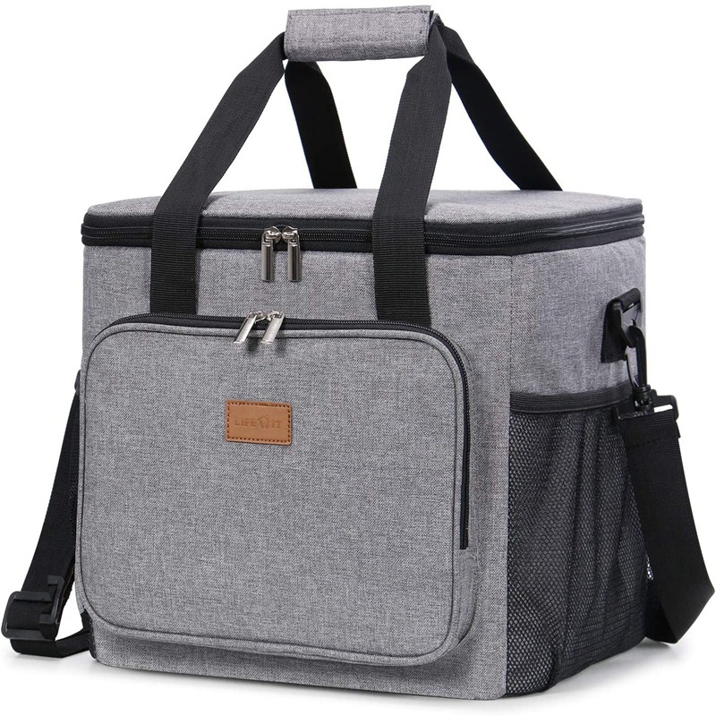 V888-ELOSUNG12194-210712-00 Grey Large Capacity Picnic Bag - Waterproof PEVA Insulated Cooler Bag, Outdoor, Car Use, and Shoulder Crossbody Thermo Bag - Image 1